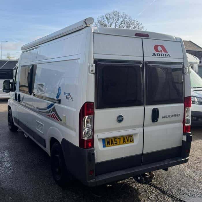 An Adria Twin motorhome awaiting specialist coachwork in our Preston facility. Expert body repairs for premium leisure vehicle manufacturers at our Lostock Hall workshop.